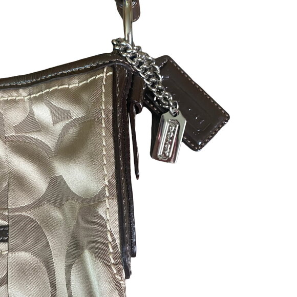 Coach Soho Sateen Signature Hobo Bag Gold Khaki Brown Tote - Picture 2 of 6